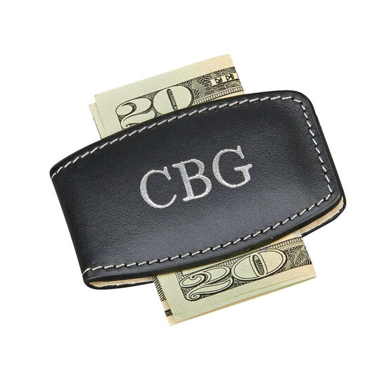 Black Leather Money Clip